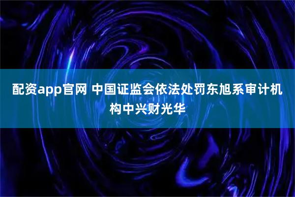 配资app官网 中国证监会依法处罚东旭系审计机构中兴财光华